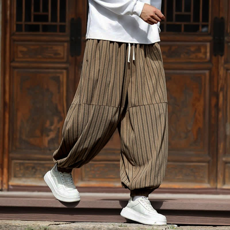Buddha Stones Pantalon sarouel rayé court à cordon de serrage, style décontracté printemps-automne, en velours côtelé avec poches. - image 19