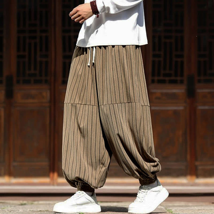 Buddha Stones Pantalon sarouel rayé court à cordon de serrage, style décontracté printemps-automne, en velours côtelé avec poches. - image 22