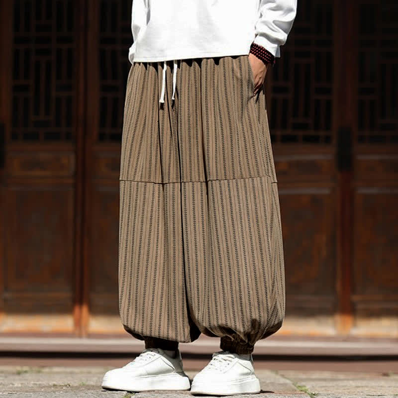 Buddha Stones Pantalon sarouel rayé court à cordon de serrage, style décontracté printemps-automne, en velours côtelé avec poches. - image 23