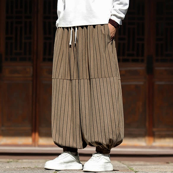 Buddha Stones Pantalon sarouel rayé court à cordon de serrage, style décontracté printemps-automne, en velours côtelé avec poches. - image 23
