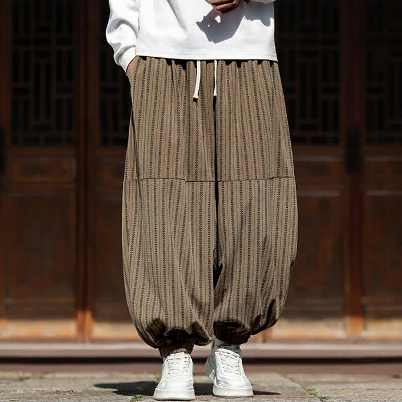 Buddha Stones Pantalon sarouel rayé court à cordon de serrage, style décontracté printemps-automne, en velours côtelé avec poches. - image 18