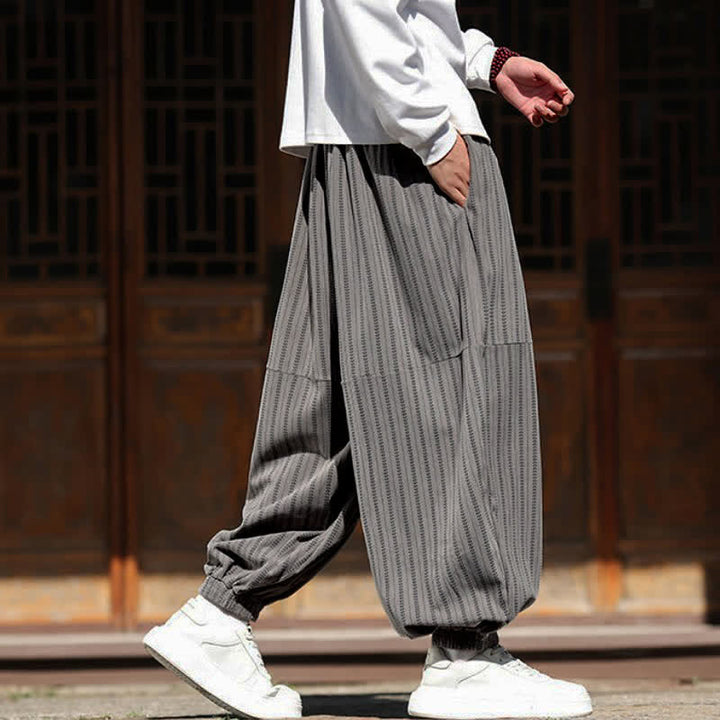 Buddha Stones Pantalon sarouel rayé court à cordon de serrage, style décontracté printemps-automne, en velours côtelé avec poches. - image 11