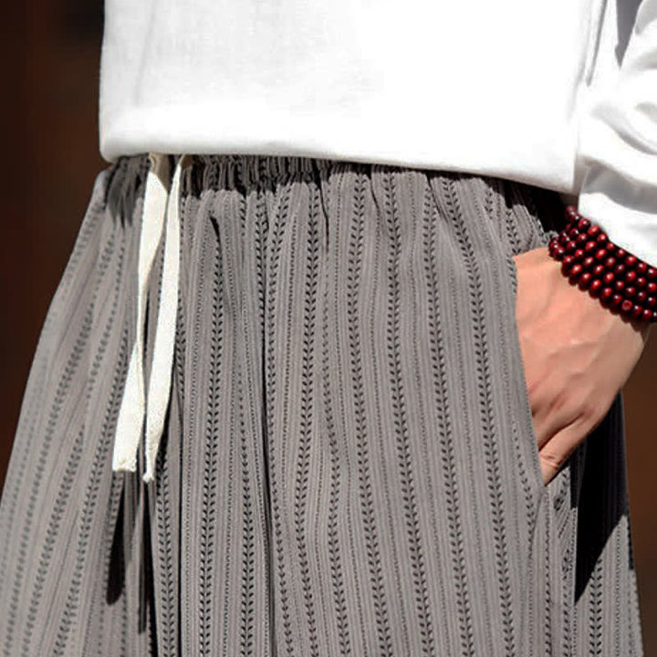 Buddha Stones Pantalon sarouel rayé court à cordon de serrage, style décontracté printemps-automne, en velours côtelé avec poches. - image 15