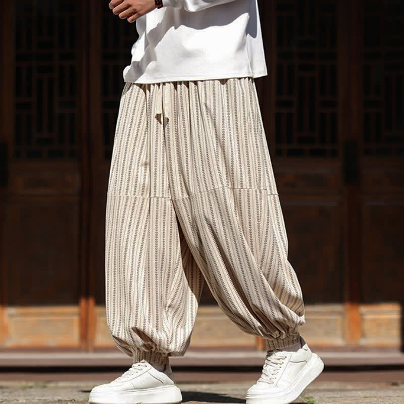 Buddha Stones Pantalon sarouel rayé court à cordon de serrage, style décontracté printemps-automne, en velours côtelé avec poches. - image 26