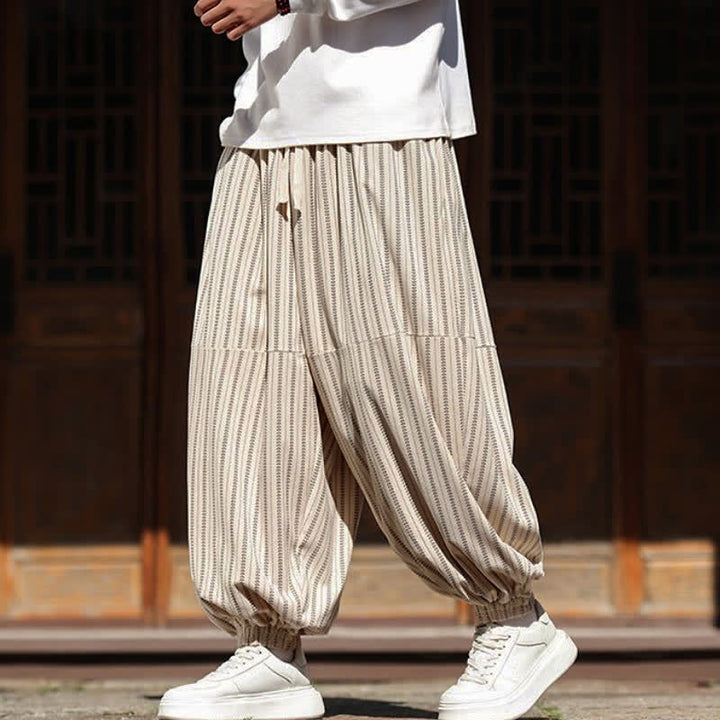 Buddha Stones Pantalon sarouel rayé court à cordon de serrage, style décontracté printemps-automne, en velours côtelé avec poches. - image 26