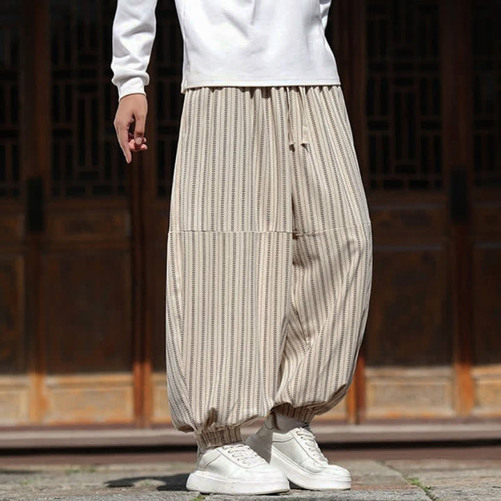 Buddha Stones Pantalon sarouel rayé court à cordon de serrage, style décontracté printemps-automne, en velours côtelé avec poches. - image 30