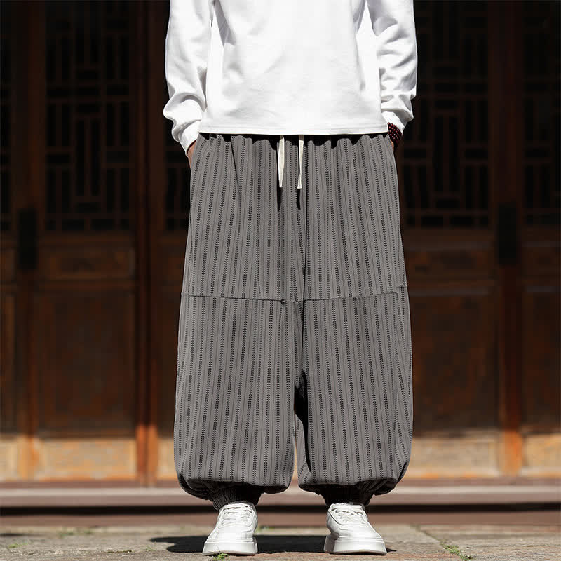 Buddha Stones Pantalon sarouel rayé court à cordon de serrage, style décontracté printemps-automne, en velours côtelé avec poches. - Gris ardoise foncé - US/UK/AU46, EU56 (5XL) - image 7