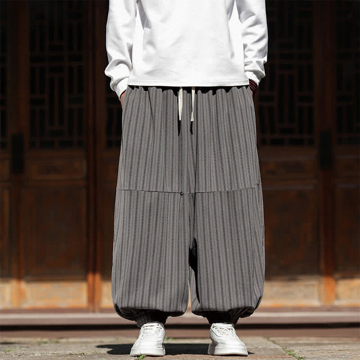 Buddha Stones Pantalon sarouel rayé court à cordon de serrage, style décontracté printemps-automne, en velours côtelé avec poches. - Gris ardoise foncé - US/UK/AU46, EU56 (5XL) - image 7