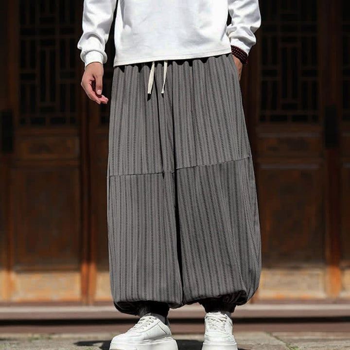 Buddha Stones Pantalon sarouel rayé court à cordon de serrage, style décontracté printemps-automne, en velours côtelé avec poches. - image 12