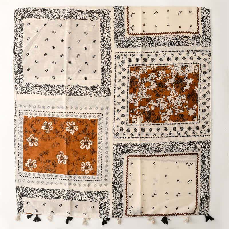Buddha Stones Écharpe femme printemps automne bohème patchwork à pompons - image 3