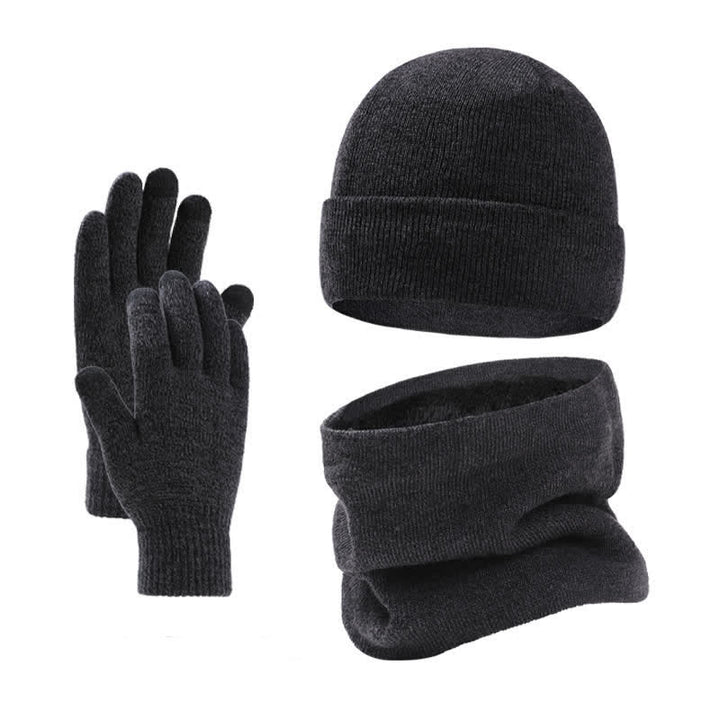Buddha Stones Ensemble 3 pièces automne-hiver : cache-cou, écharpe, bonnet et gants en maille côtelée pour homme. - Gris terne - image 10