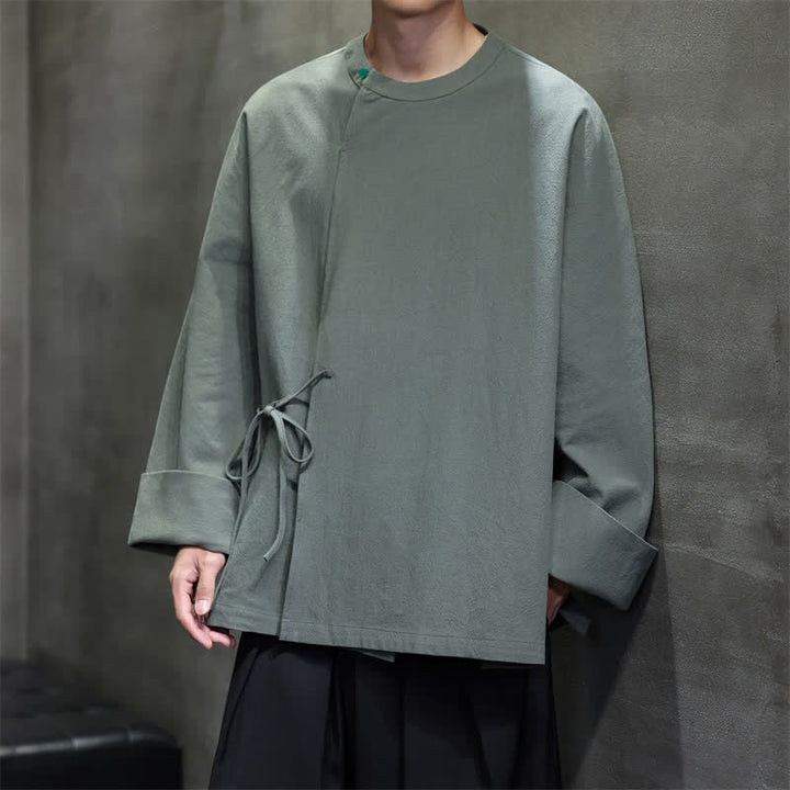 Buddha Stones Chemises à manches longues pour hommes, style Tang minimaliste, à lacets, unies, automne - CadetBlue - US/UK/AU48，EU58 (4XL) - image 12