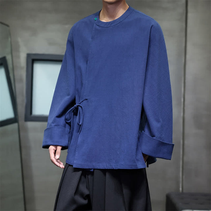 Buddha Stones Chemises à manches longues pour hommes, style Tang minimaliste, à lacets, unies, automne - image 1