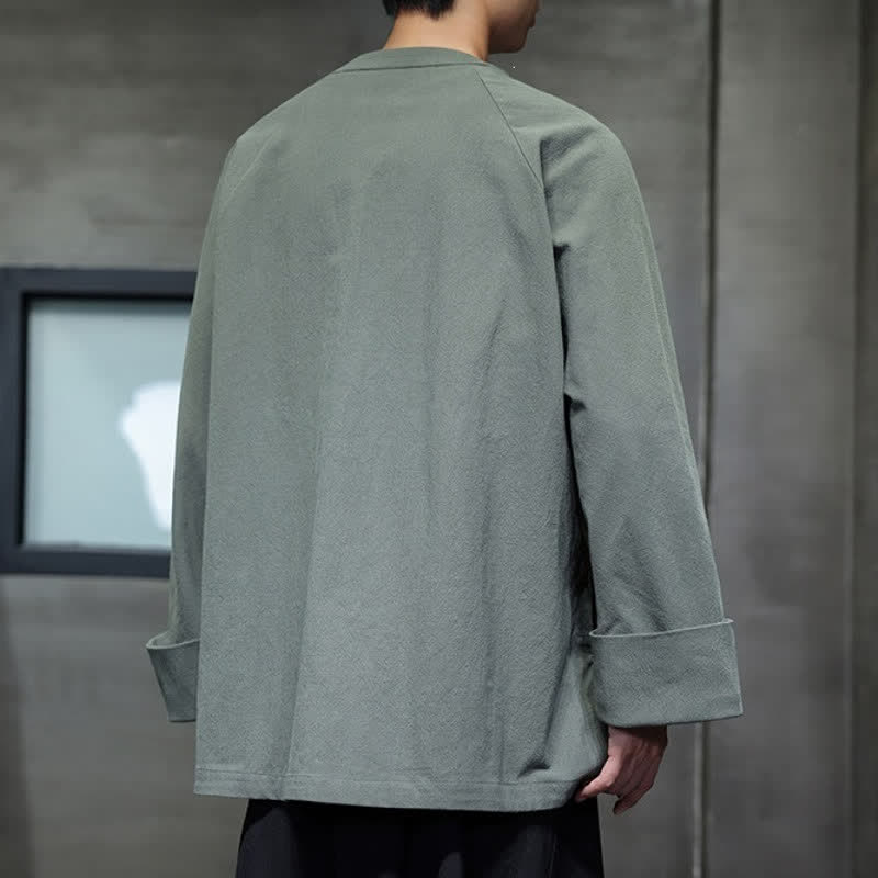Buddha Stones Chemises à manches longues pour hommes, style Tang minimaliste, à lacets, unies, automne - image 16