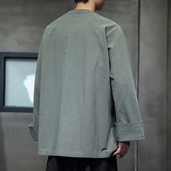 Buddha Stones Chemises à manches longues pour hommes, style Tang minimaliste, à lacets, unies, automne - image 16