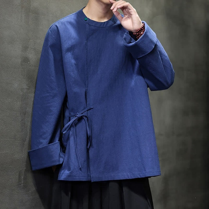 Buddha Stones Chemises à manches longues pour hommes, style Tang minimaliste, à lacets, unies, automne - image 2