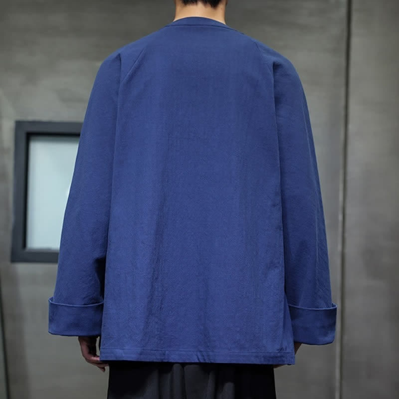 Buddha Stones Chemises à manches longues pour hommes, style Tang minimaliste, à lacets, unies, automne - image 4