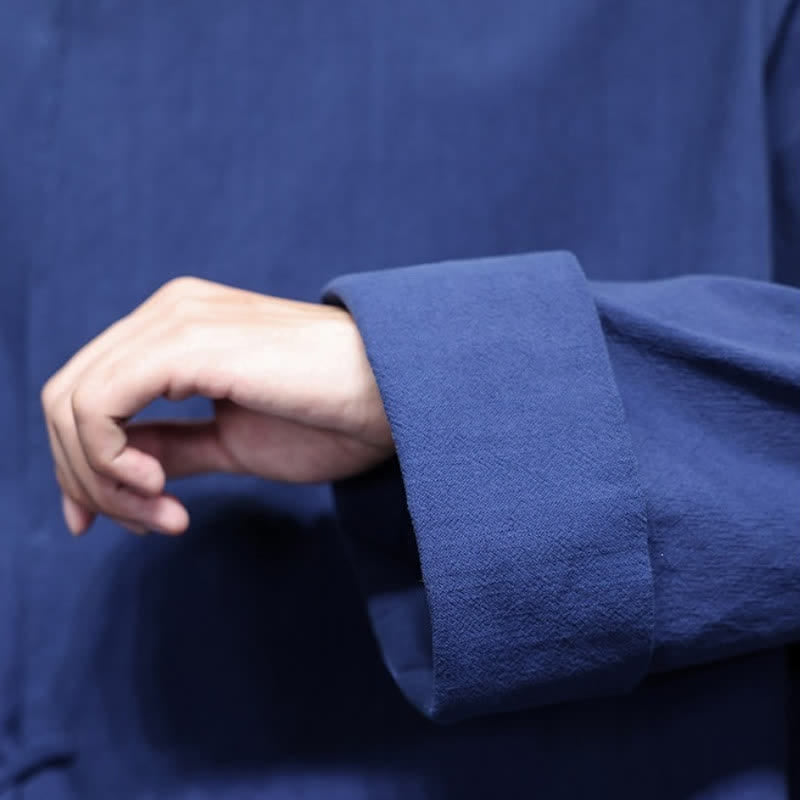 Buddha Stones Chemises à manches longues pour hommes, style Tang minimaliste, à lacets, unies, automne - image 10