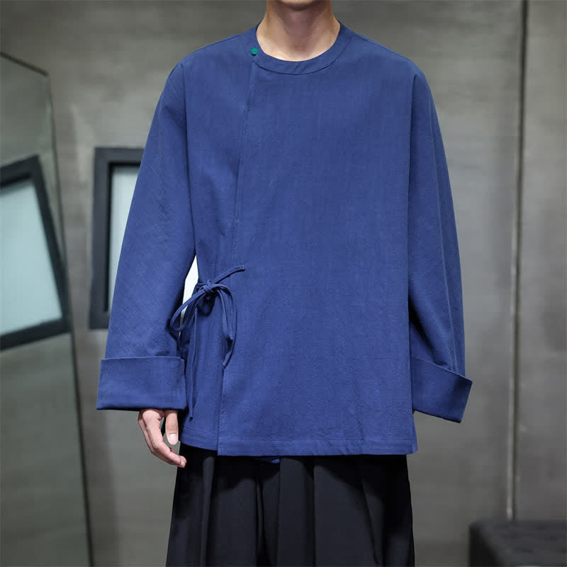 Buddha Stones Chemises à manches longues pour hommes, style Tang minimaliste, à lacets, unies, automne - image 11