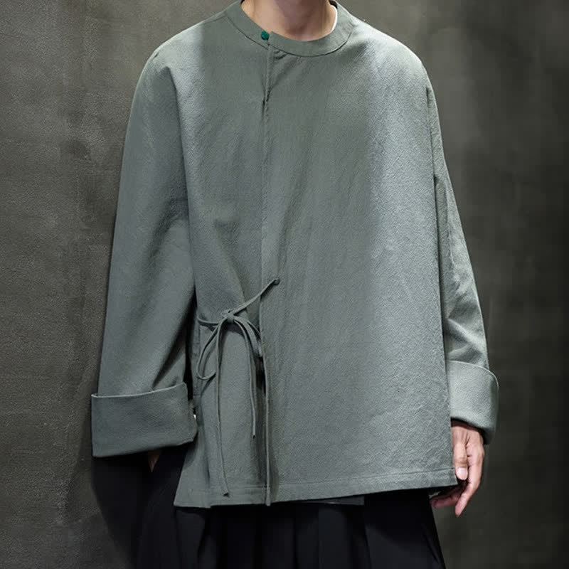 Buddha Stones Chemises à manches longues pour hommes, style Tang minimaliste, à lacets, unies, automne - image 14