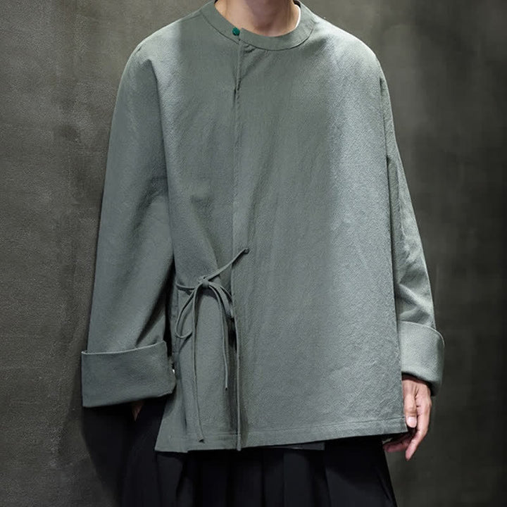 Buddha Stones Chemises à manches longues pour hommes, style Tang minimaliste, à lacets, unies, automne - image 14