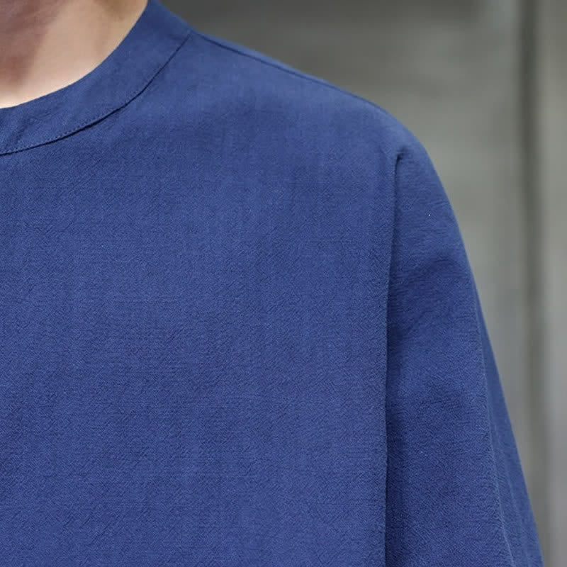 Buddha Stones Chemises à manches longues pour hommes, style Tang minimaliste, à lacets, unies, automne - image 8