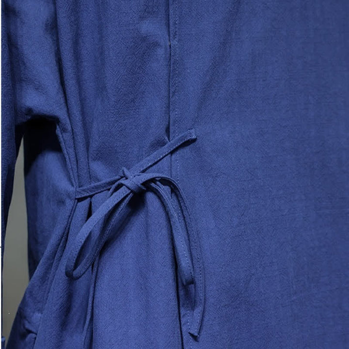Buddha Stones Chemises à manches longues pour hommes, style Tang minimaliste, à lacets, unies, automne - image 9