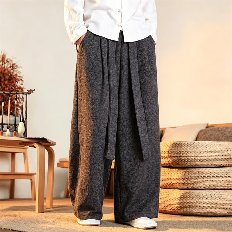 Buddha Stones Pantalon long uni à cordon de serrage, coupe droite, style minimaliste, automne-hiver, pour homme - image 1