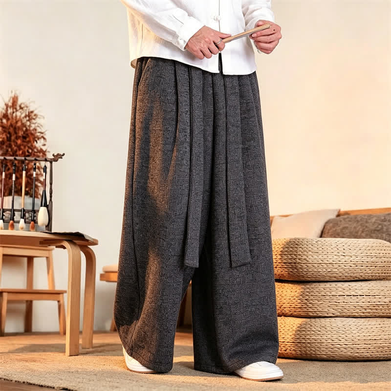 Buddha Stones Pantalon long uni à cordon de serrage, coupe droite, style minimaliste, automne-hiver, pour homme - Gris ardoise foncé - US/UK/AU46，EU56 (5XL) - image 0