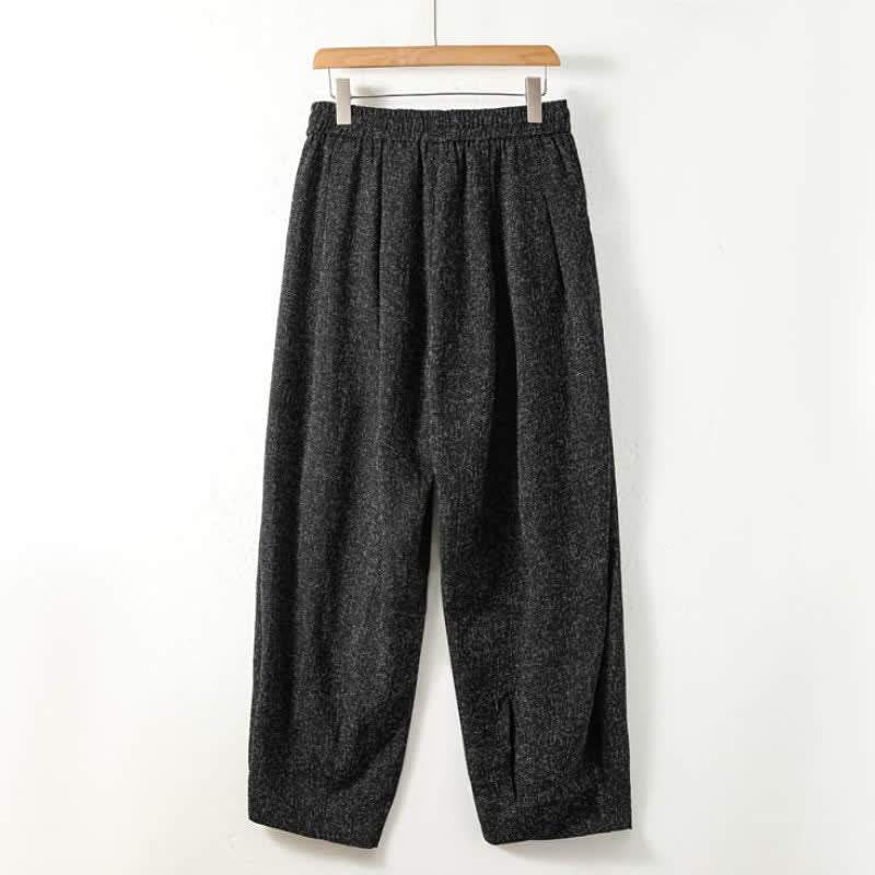 Buddha Stones Pantalon harem homme décontracté automne-hiver avec cordon de serrage, broderie, couleur unie et poches - image 1