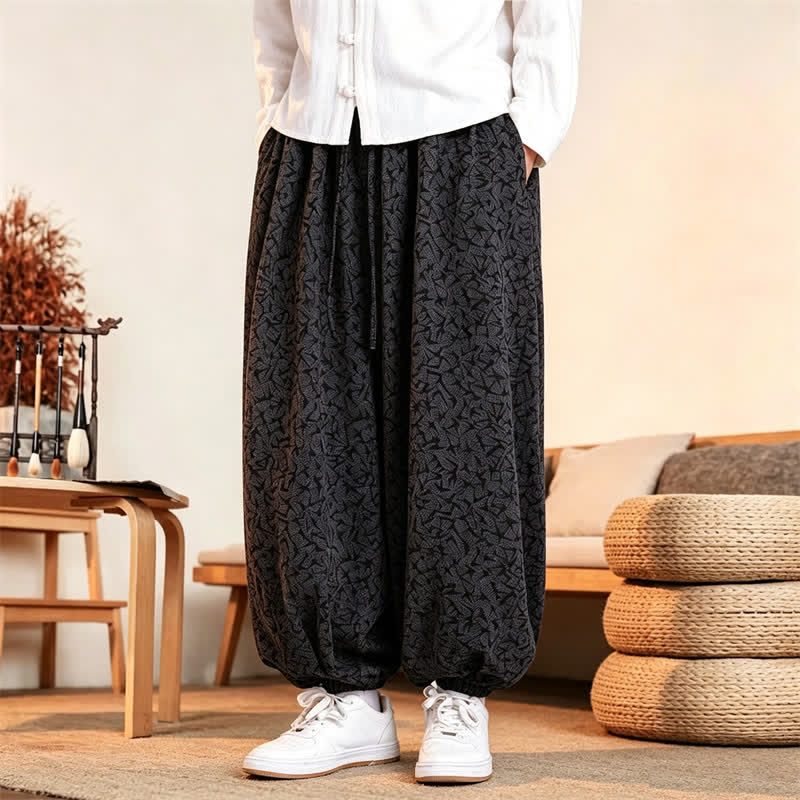Buddha Stones Pantalon harem minimaliste décontracté automne-hiver à cordon de serrage et poches pour homme - image 1