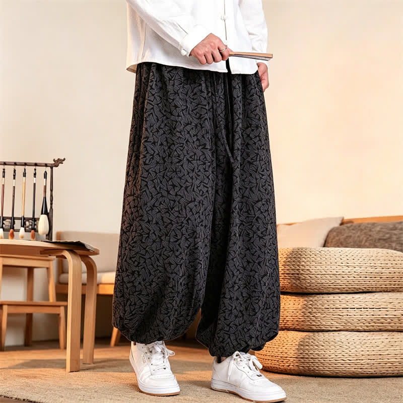 Buddha Stones Pantalon harem minimaliste décontracté automne-hiver à cordon de serrage et poches pour homme - Noir - US/UK/AU46，EU56 (5XL) - image 0