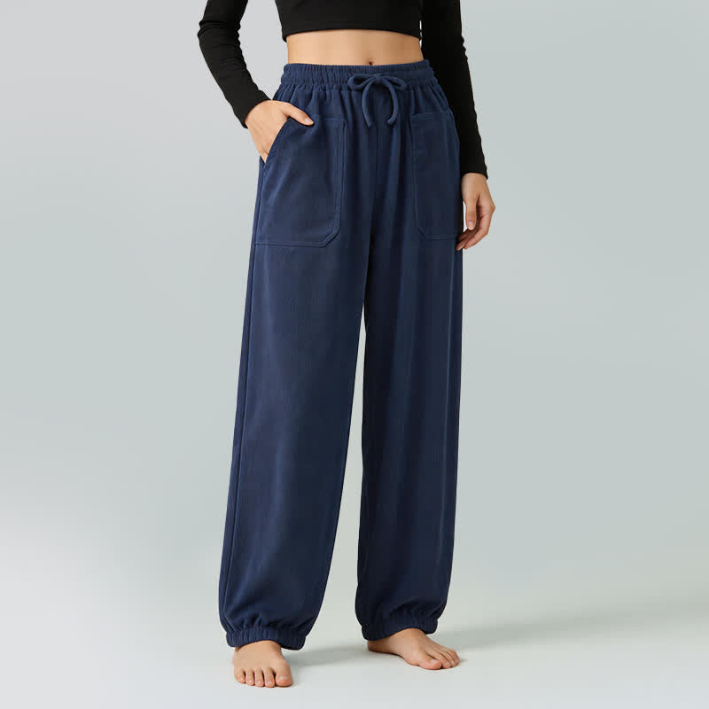 Buddha Stones Pantalon long décontracté automne-hiver en velours côtelé, coupe fuselée, avec cordon de serrage et poches. - Bleu nuit - US12, UK/AU16, EU44 (2XL) - image 0