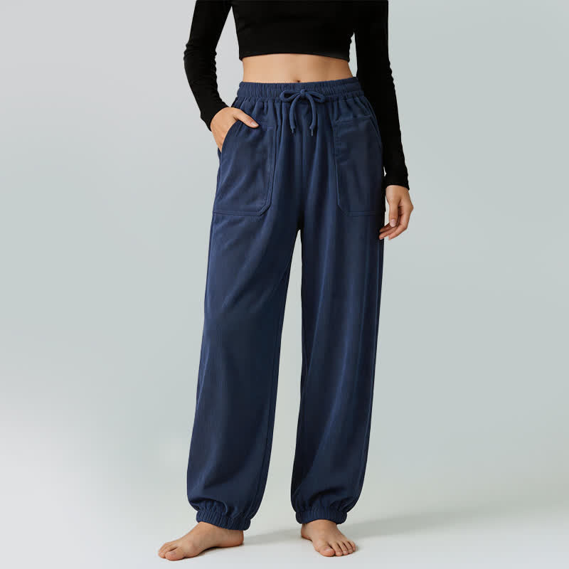 Buddha Stones Pantalon long décontracté automne-hiver en velours côtelé, coupe fuselée, avec cordon de serrage et poches. - image 1