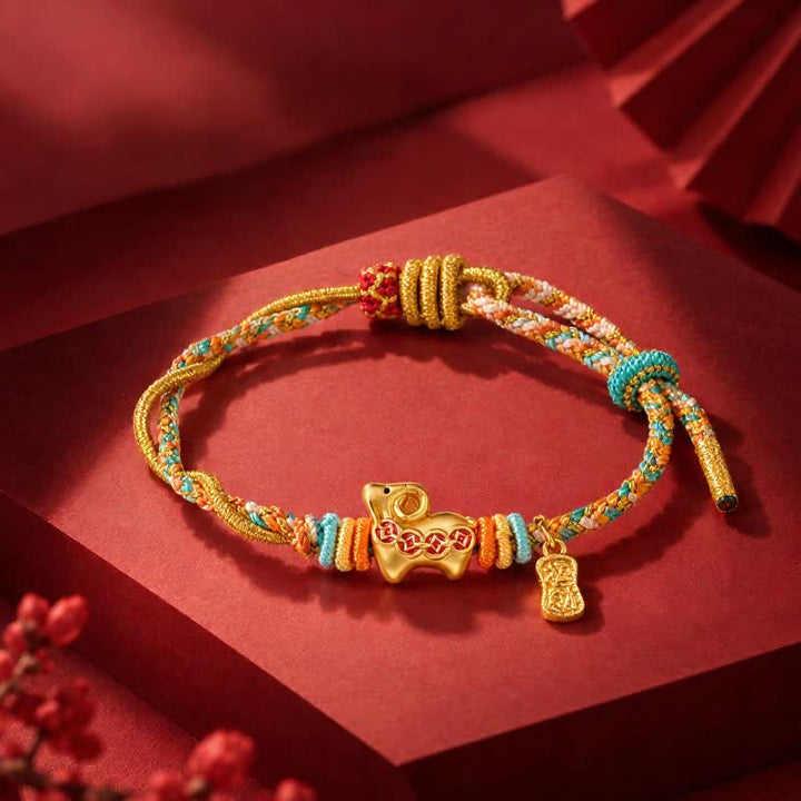 Buddha Stones Bracelet porte-bonheur tressé avec breloque mouton en cuivre coloré, année de la Chèvre - Moutons de la richesse - image 0