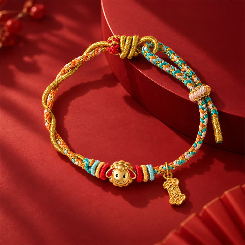 Buddha Stones Bracelet porte-bonheur tressé avec breloque mouton en cuivre coloré, année de la Chèvre - Moutons mignons - image 8