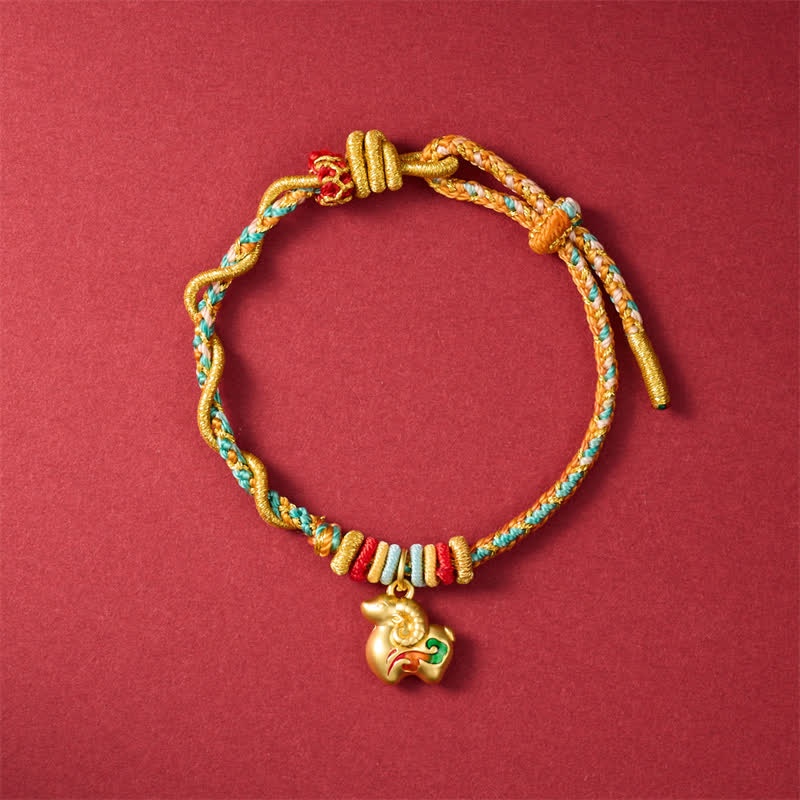 Buddha Stones Bracelet porte-bonheur tressé avec breloque mouton en cuivre coloré, année de la Chèvre - Mouton de bon augure - image 6