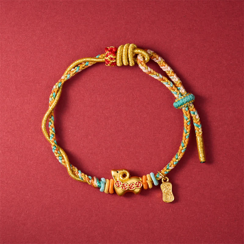 Buddha Stones Bracelet porte-bonheur tressé avec breloque mouton en cuivre coloré, année de la Chèvre - image 1