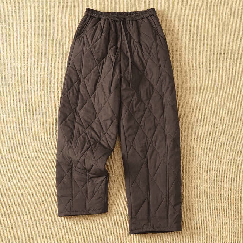 Buddha Stones Pantalon d'hiver décontracté à cordon de serrage et à motif géométrique, coupe droite, avec poches, pour femme - SaddleBrown - US8-10, UK/AU12-14, EU40-42 (2XL) - image 0