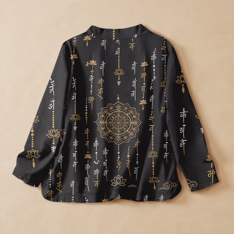 Buddha Stones Kimono pour femme en coton imprimé mandala de lotus sacré - image 1