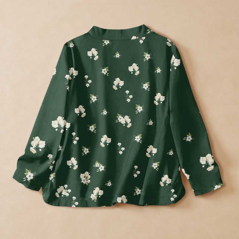 Buddha Stones Kimono en coton à motif floral vintage, col en V cache-cœur et lacets, manches longues - image 1
