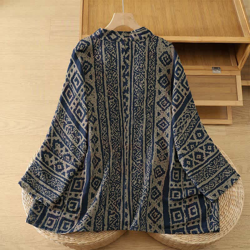 Buddha Stones Kimono femme printemps décontracté vintage à motif géométrique ouvert sur le devant avec poche - image 1