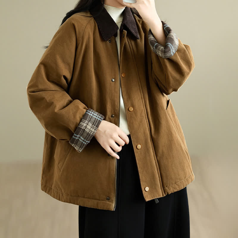 Buddha Stones Veste d'automne-hiver classique et décontractée pour femme, unie, avec poches - image 1
