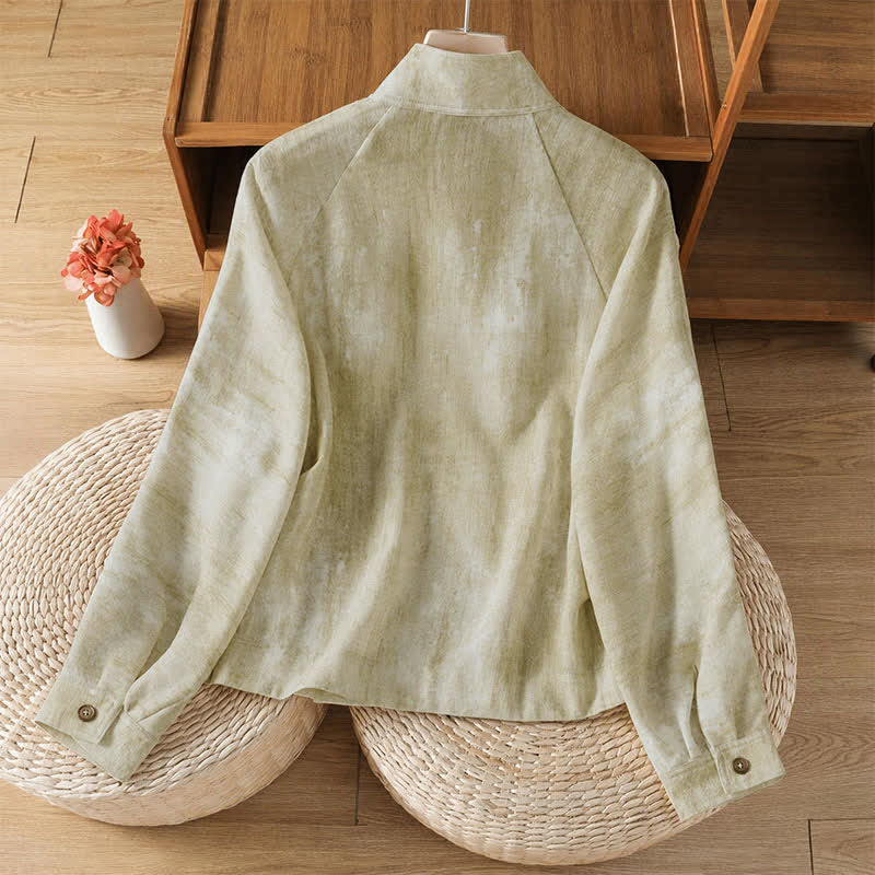 Buddha Stones Chemises à manches longues pour femmes, style Tang, décontractées d'automne, col mandarin, boutons unis - image 1