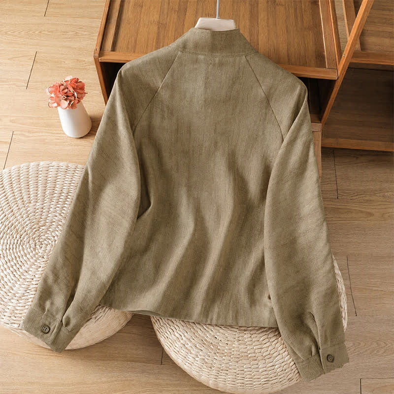 Buddha Stones Chemises à manches longues pour femmes, style Tang, décontractées d'automne, col mandarin, boutons unis - image 8