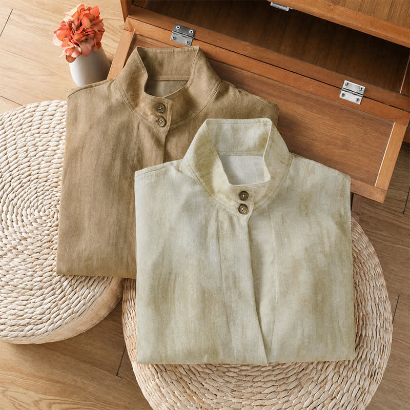 Buddha Stones Chemises à manches longues pour femmes, style Tang, décontractées d'automne, col mandarin, boutons unis - image 16