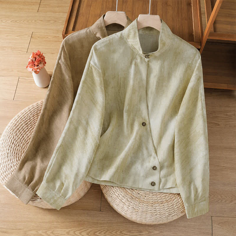 Buddha Stones Chemises à manches longues pour femmes, style Tang, décontractées d'automne, col mandarin, boutons unis - image 15
