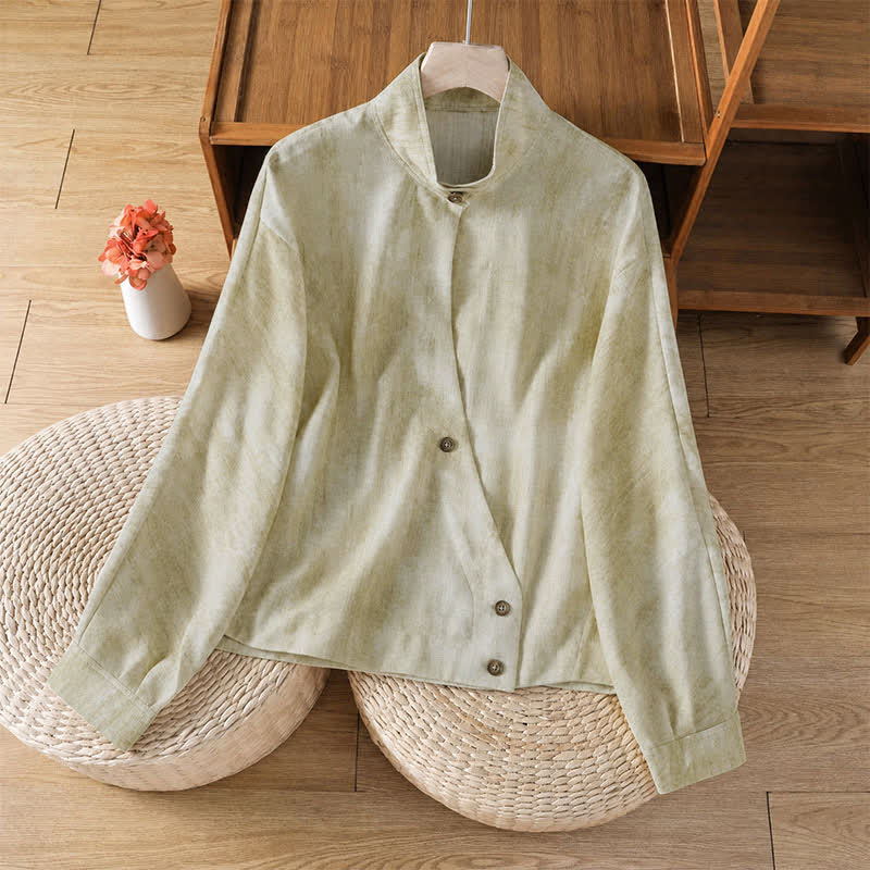 Buddha Stones Chemises à manches longues pour femmes, style Tang, décontractées d'automne, col mandarin, boutons unis - Beige - US8-10, UK/AU12-14, EU40-42 (2XL) - image 0