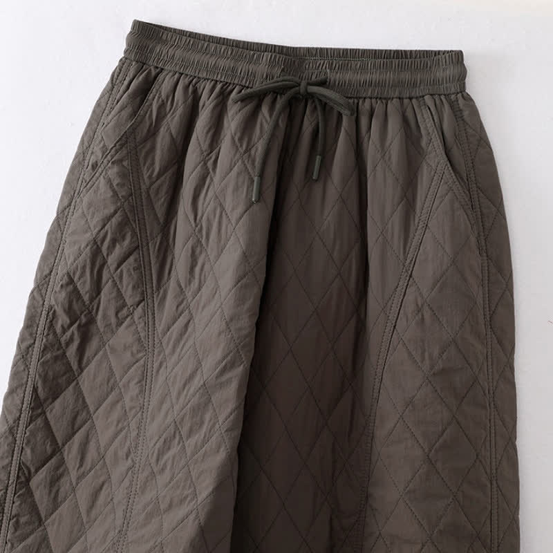 Buddha Stones Pantalon d'hiver minimaliste uni à cordon de serrage et cheville, coupe droite, avec poches - image 1