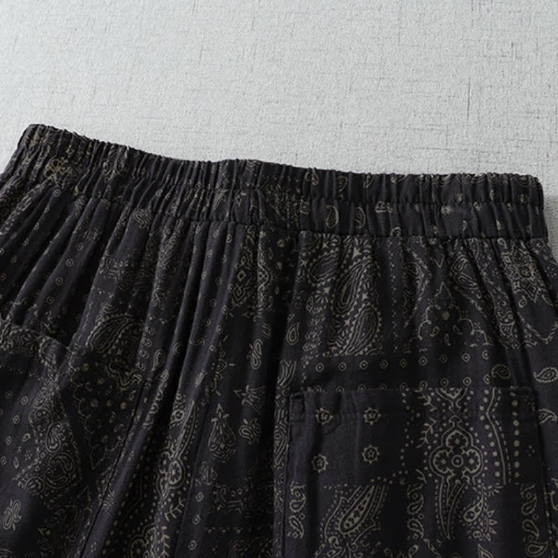 Buddha Stones Pantalon court fleuri bohème vintage printemps-été, style sarouel, avec poches - image 6